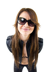 Image showing  Sexy woman with sunglasses and leather jacket
