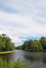Image showing Summer pond under cloudy sky