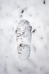 Image showing Grungy footstep at the first snow