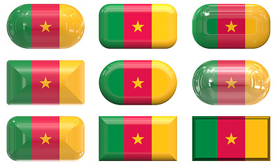 Image showing nine glass buttons of the Flag of Cameroon