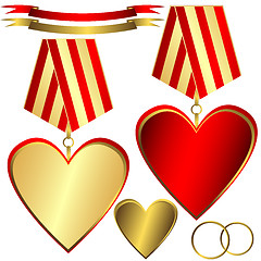 Image showing Gold and red hearts 