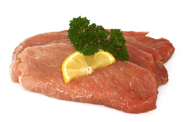 Image showing Raw pork cutlet schnitzel