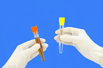 Image showing Clean and dirty water samples in hands