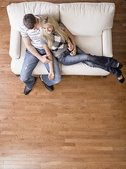 Image showing Overhead View of Couple on Love Seat