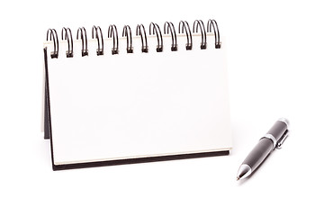 Image showing Blank Spiral Note Pad and Pen on White