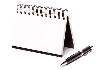 Image showing Blank Spiral Note Pad and Pen on White