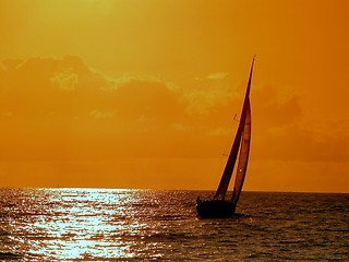 Image showing sailing to the sunset