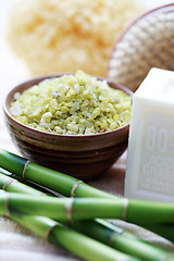 Image showing green bamboo bath salt