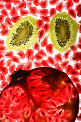 Image showing beautiful and fresh pomegranate grains and kiwi