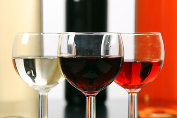 Image showing Red, rose and white wine, drink photo