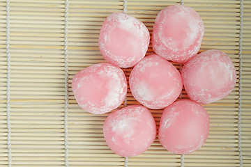 Image showing Group of pink Japanese rice cakes