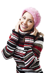 Image showing Woman smile in winter pink cap 