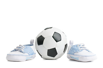 Image showing Football / Soccer Ball With Baby Shoes