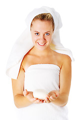 Image showing Beautiful Young Spa Woman On White