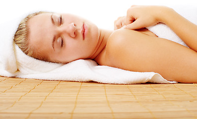 Image showing Beautiful Young Spa Woman On White