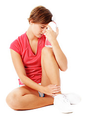 Image showing Young Fitness Woman in Red Shirt Isolated on White