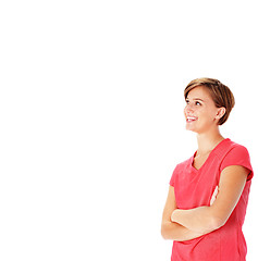 Image showing Young Fitness Woman in Red Shirt Isolated on White