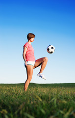 Image showing Young Woman Playing Soccer