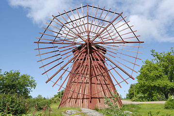 Image showing Red Wooden Windmill