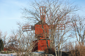 Image showing Red Wooden Windmill