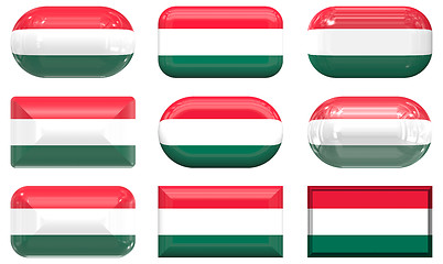 Image showing nine glass buttons of the Flag of hungary