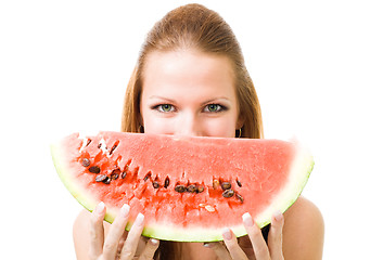 Image showing Face of young woman with piece of water