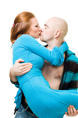 Image showing Man kiss and carry woman