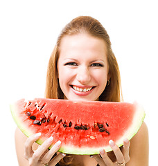 Image showing Woman with piece of watermelon