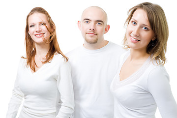 Image showing Three positive people in white