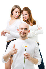 Image showing Man hold camomline with two women