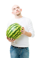 Image showing Young man hold watermelon