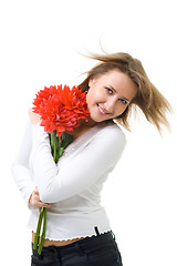 Image showing Woman with flowers and fly hair