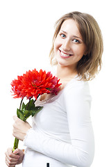 Image showing Woman with flowers smile