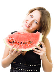 Image showing Woman smile holding watermelon