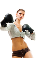 Image showing Strong confident woman boxing