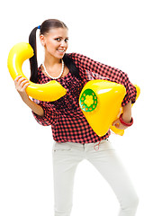 Image showing Happy woman call by funny phone