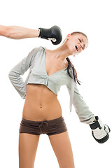 Image showing Woman boxer missed hit