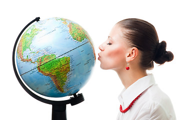 Image showing Woman show love to planet