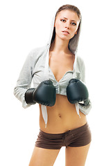 Image showing beautiful woman in boxing gloves