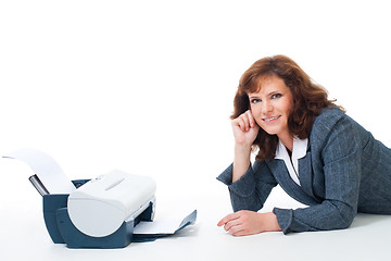 Image showing Business woman with printer