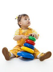 Image showing Baby girl play with pyramid