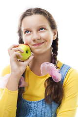 Image showing young teenager girl with apple standing