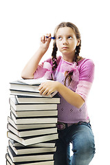 Image showing Teenager girl think about homework