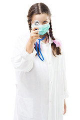 Image showing Girl in medical overall examine eyes