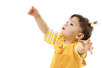 Image showing Toddler learn to walk and make first steps