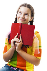 Image showing Happy young girl with red book smile