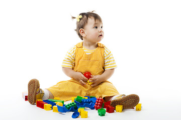 Image showing Toddler sit and play with construction set 