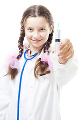 Image showing Young girl play doctor with syringe