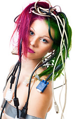 Image showing Beautiful woman with computer cords