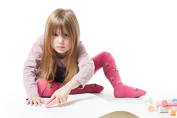 Image showing Little girl don't wont to be disturb while drawing